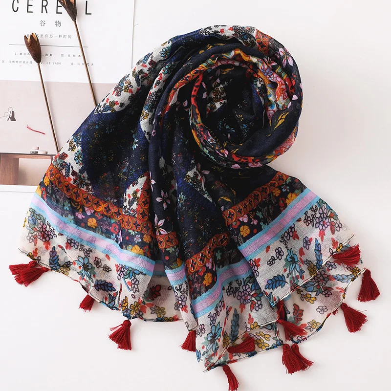 2019 женская брендовая Мода ацтекский цветочный кистовидная Вискоза Шаль Шарф с принтом мягкий шарф пашмины Sjaal мусульманский хиджаб снуд