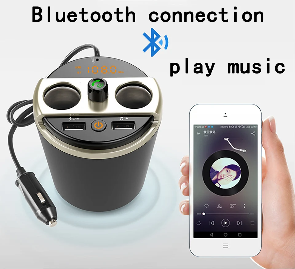 Автомобильный Bluetooth fm-передатчик Handsfree автомобильный комплект Музыка MP3 аудио плеер подстаканник 2 прикуривателя 2 Переходник USB для зарядки в машине