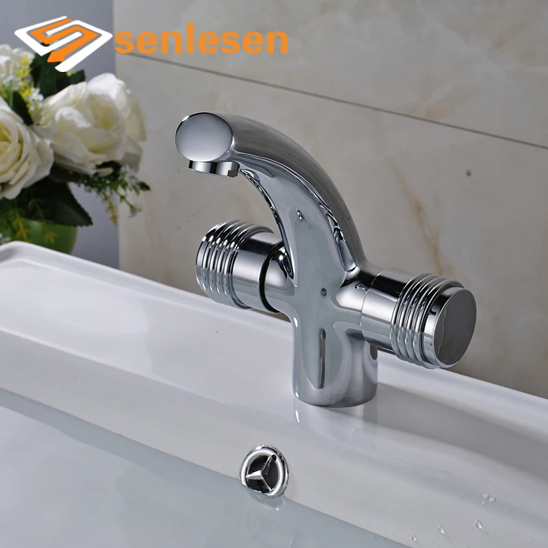 

Best Quality Basin Dual Handles Water Taps Chrome Finish Deck Mounted Bathroom Faucet