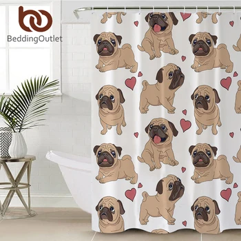 

BeddingOutlet Hippie Pug Shower Curtain Animal Cartoon Bulldog Polyester Waterproof Kids Bathroom Curtain With Hooks Home Decor