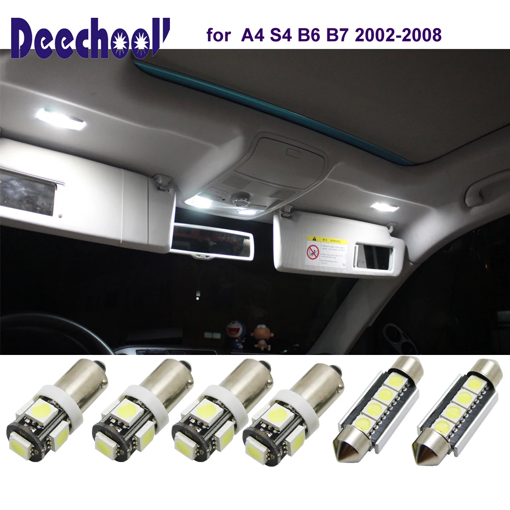 deechooll 6x Car LED Light for Audi A4 S4 B6 B7, Cold White Auto