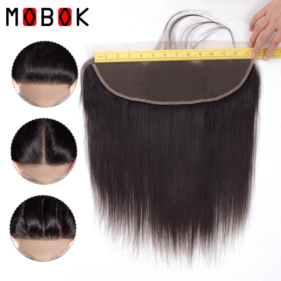 

MOBOK Hair Peruvian Straight Human Hair Lace Frontal Closure 13x4 With Baby Hair Free Part Side 130% Density Medium Brown 100g