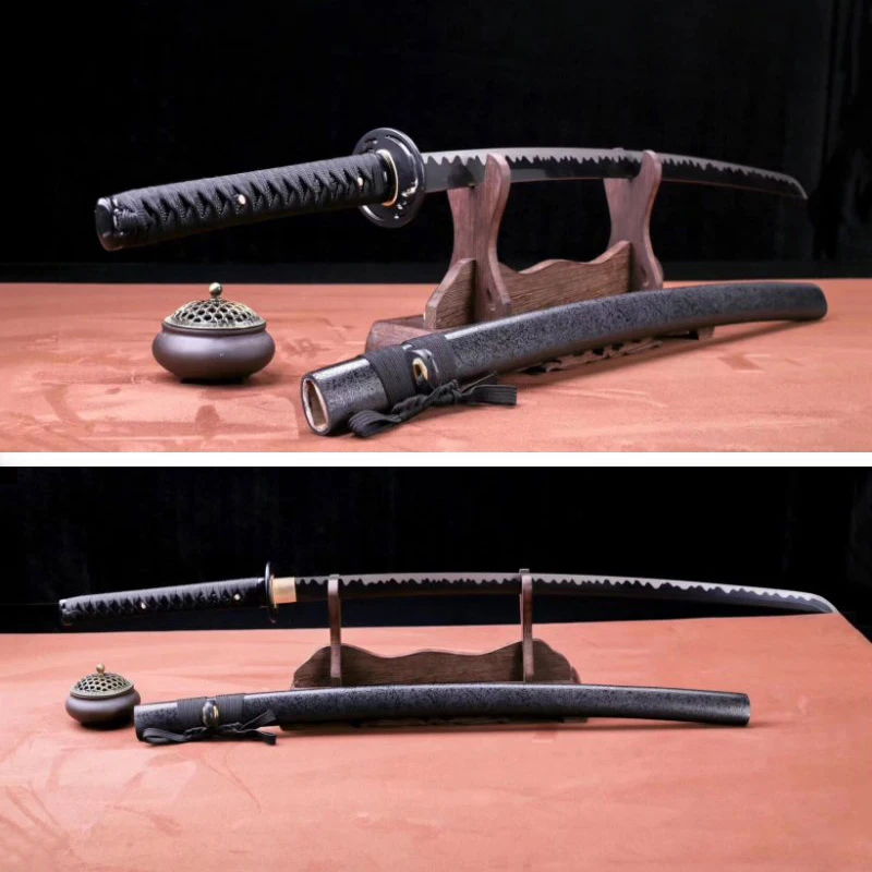 Черный высокоуглеродистой стали японский ниндзя самурайский меч Прямой полный Тан нож