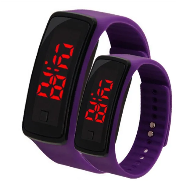 2 шт., мужские и женские повседневные спортивные часы-браслет, белый светодиодный электронный цифровой карамельный цвет, силиконовые наручные часы для детей - Цвет: Фиолетовый