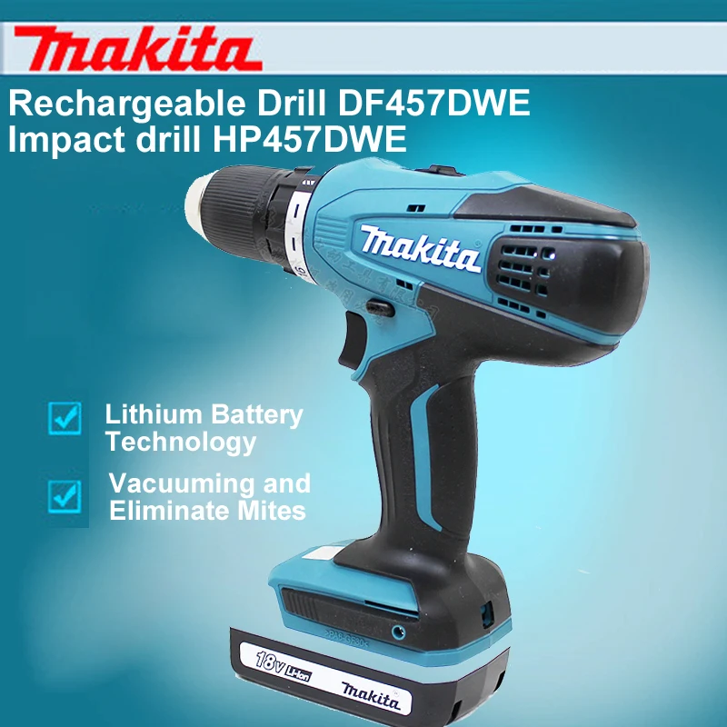 Japan Makita Rechargeable Drill DF457DWE Impact Drill HP457DWE 18V Lithium Drill Electric Screwdriver
