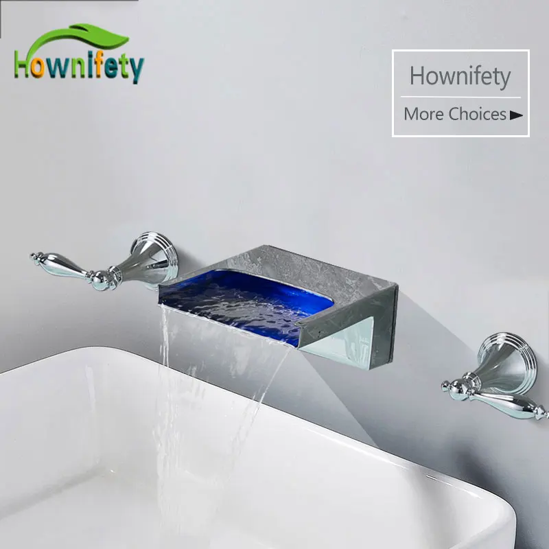 

Hownifety LED Dual handle Basin Faucet Hot & Cold Mixer Tap Wall Mount Widespread Crane Chrome / ORB color Bathroom Sink Faucet