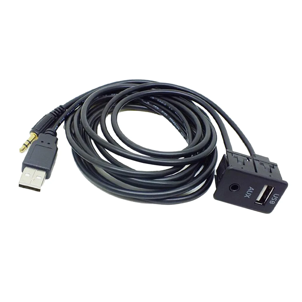 Car Boat Dash Male Jack Flush Mount USB Port 3.5mm AUX Extension Cable Lead Wire Mounting Panel Adapter For ATVs UTVs Cars Truck