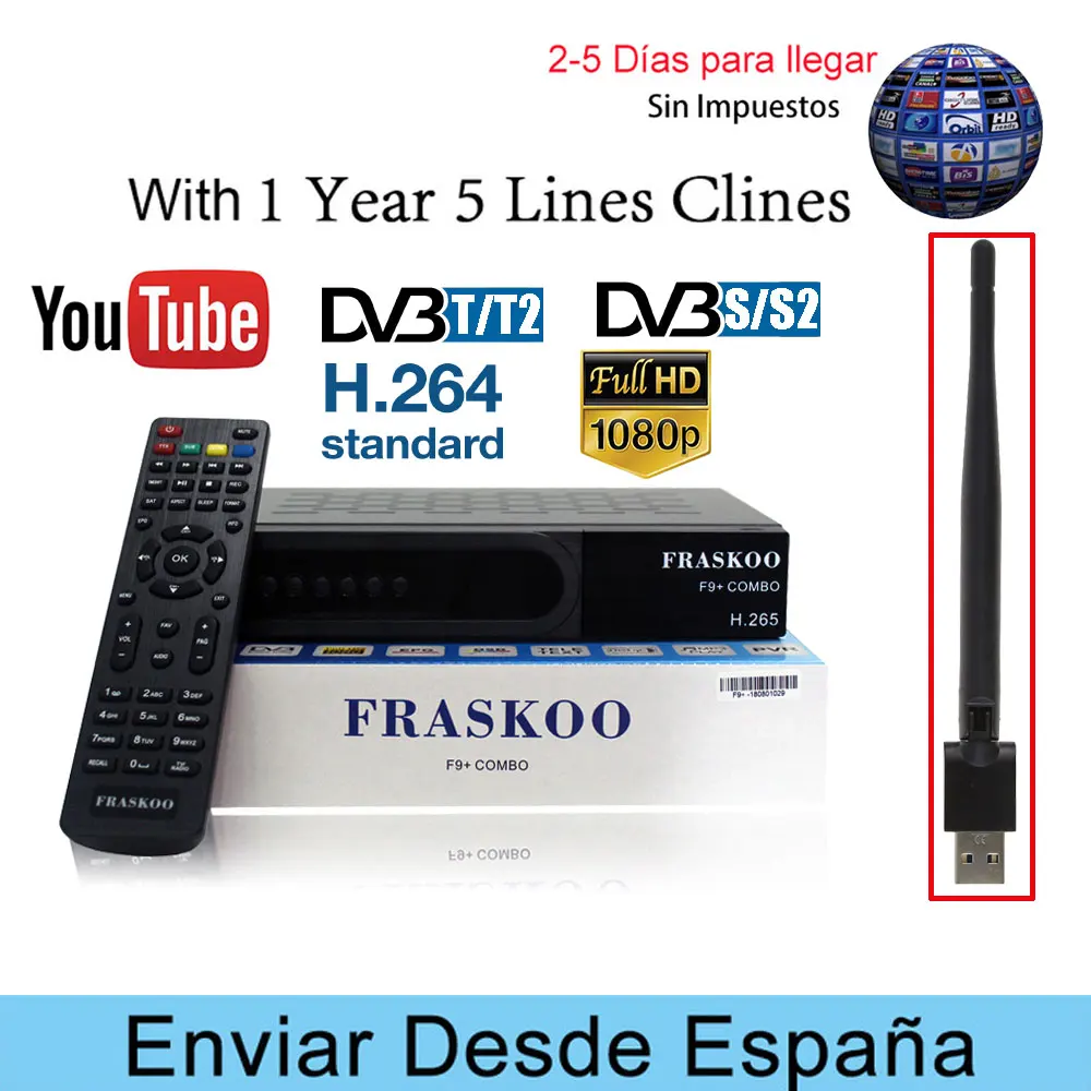 

Fraskoo F9 Plus COMBO H.265 DVB-S2/S DVB-T2/T Satellite Receiver USB WiFi Full HD 1080P TV Receiver Support EPG Youtube Cccam
