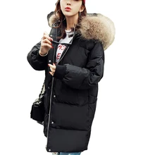 Плащ ультра теплые ватные куртки парки белый пуховик свободный толстый зимний женский с капюшоном пальто большой меховой воротник