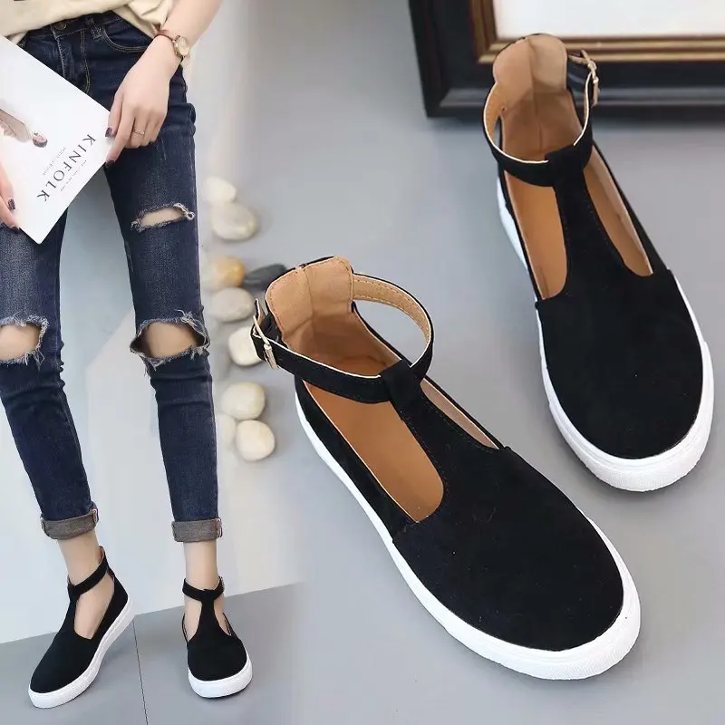 

Europe 2019 Spring/Autumn Women Shoes Flats Fashion Loafers Solid Buckle Strap Round Toe Shallow Ladies Shoes Plus Size 35-43