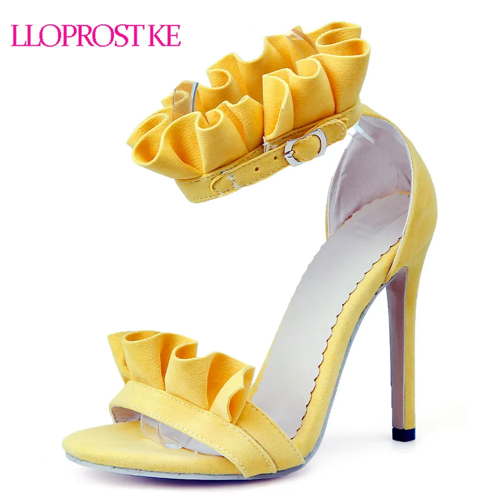 

Lloprost ke Women Sexy High Heels Sandals Women Summer Suede Plus Size 34-52 Ladies Thin Heel Ankle Strap Open Toe Sandals MY944