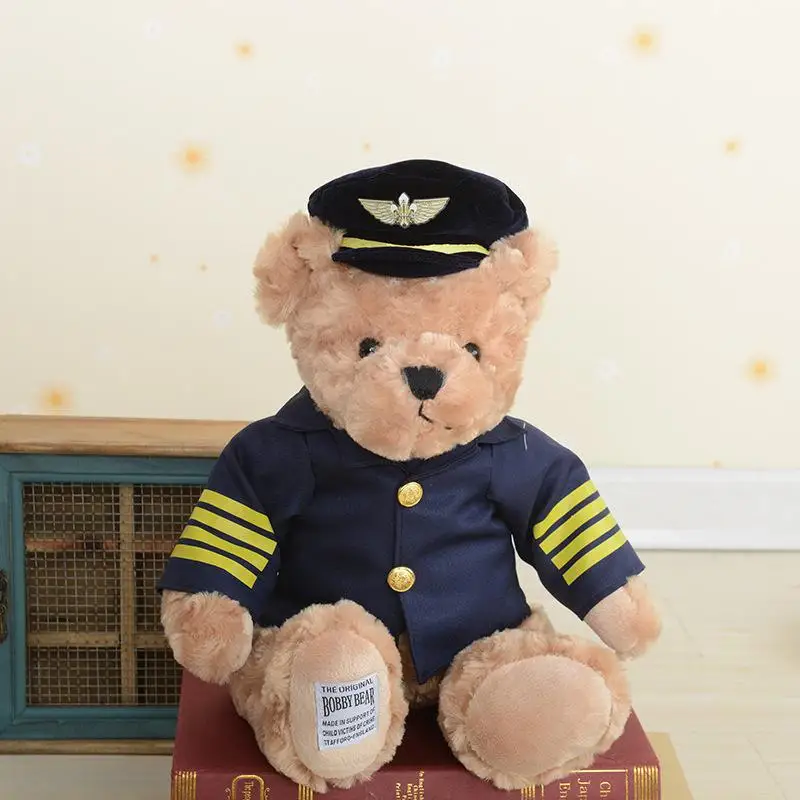 Высокое качество 1 шт. 25 см новые милые 2 стиля пилот плюшевый мишка плюшевые игрушки капитан медведь мягкие животные кукла, детская игрушка подарок на день рождения - Цвет: b