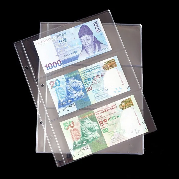 5 шт. 2/3/4 ряд 2/3/4 отверстия на странице банкноты Пластик страница Бумага альбом для монет банкнот сбор бумажных денег