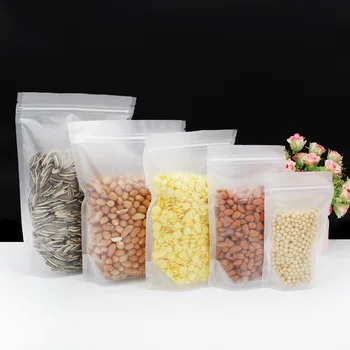 

100pcs Scrub Transparent Ziplock Bag Tea Dry Fruit Flower Nut Seal Zipper Stand Up Packing Bags