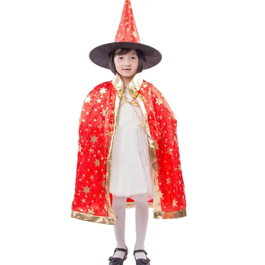 Детский костюм для Хэллоуина, волшебник, ведьма накидка халат и шапка для мальчиков и девочек 8-24