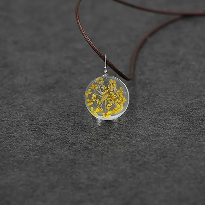 Женское Ожерелье прессованный высушенный цветок хрустальный стеклянный шар Подвеска Шарм Модный натуральный Вишневый прозрачный счастливый стеклянный шар