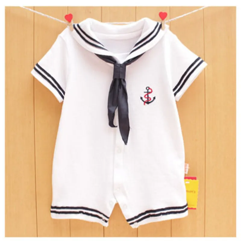 Cotton2016 الساخن الوليد بيبي بوي الملابس قصيرة الأكمام بحار رومبير بذلة الملابس