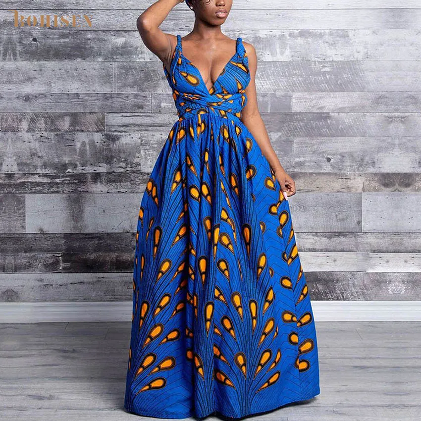 BOHISEN Dashiki African Dresses For Women Bazin Ankara Dresses Skirts Sleeveless Plus Size African Print Clothes For Women