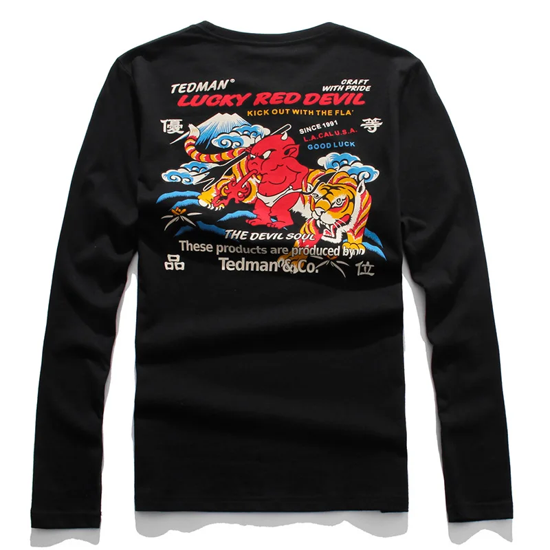 

High Quality Men/Women Fashion Classic Vintage T-shirt TEDMAN Lucky Red Devil Tiger Print Tops Tatto Skateboard Tee