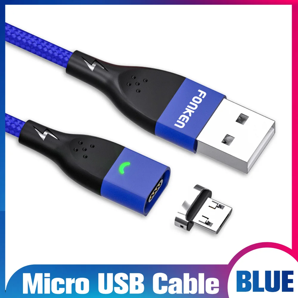 FONKEN Магнитный кабель type C кабель Micro USB провод для быстрой зарядки магнит быстрое зарядное устройство для мобильного телефона USB C кабели светодиодный провод для передачи данных - Цвет: Blue micro cable