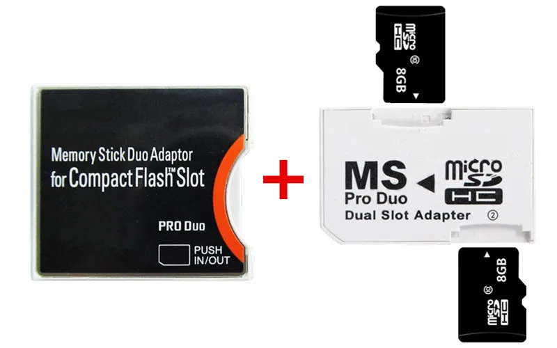 2 шт. Micro SD Card 8 ГБ TF карты памяти + 2 слот MS Pro Duo адаптер + MS Duo MS CF Тип II адаптер