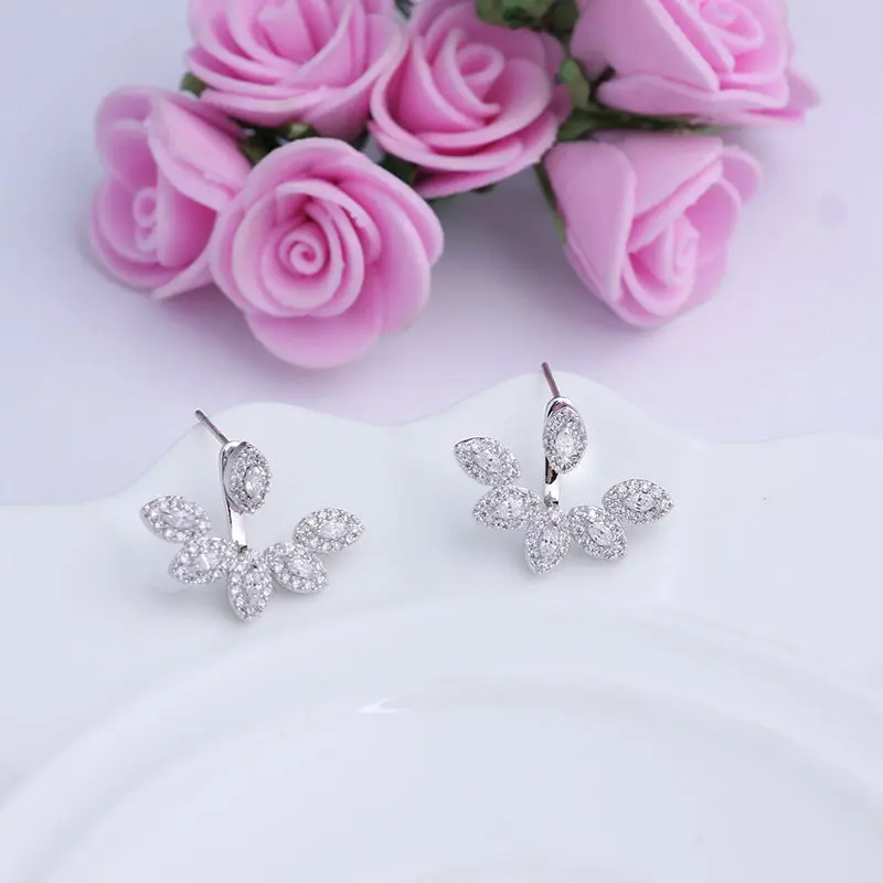 Женские серьги гвоздики в виде листьев с фианитами|fashion stud earrings|stud earringsstud earrings for