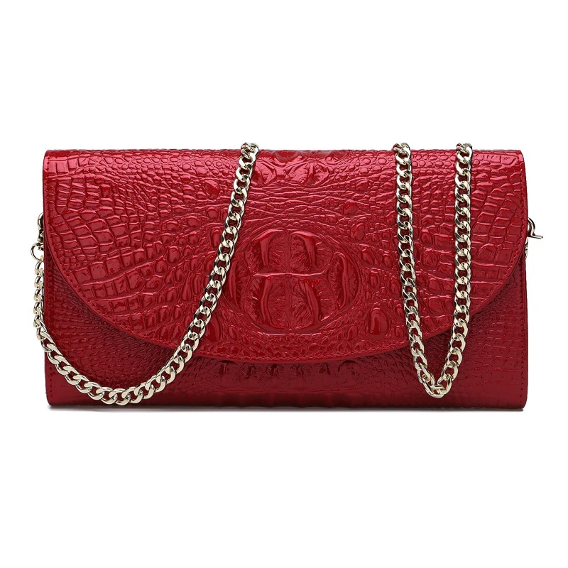 

2017 autumn new crocodile pattern leather female header layer of leather clutch handbag shoulder chain bag