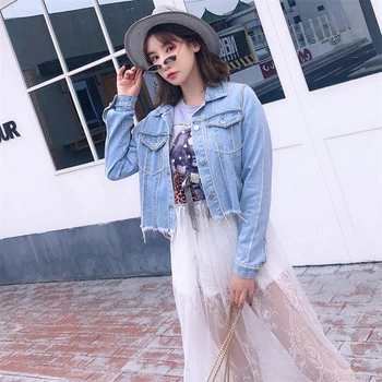 

Simple Spring Autumn Fashion Women Diamond Jacket Long Sleeve Denim Coat New Chic Jean Jacket Womens Casual wild short Jackets