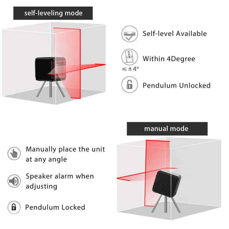 Портативный красный светильник 2 линии 1 точечный куб лазерный уровень перекрестный лазер с самонивелирующимся наклоном и функцией блокировки уровня
