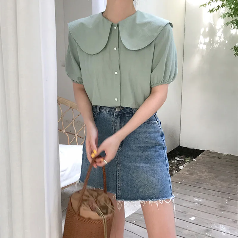 

2019 New Korean Cute Doll Collar Short Sleeve Shirt Women Summer Casual Blouse Sweet Woman Harajuku Blusa Top