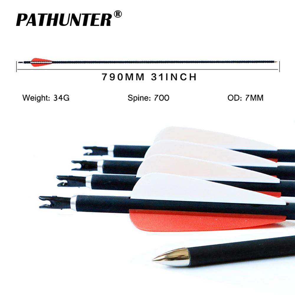 

PATHUNTER Wholesale 12CS 31inch SP700 OD 7MM Carbon Arrow Archery Target Hunting Arrows With Steel Point For Recurve Bow