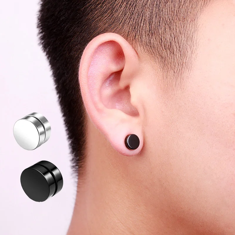 

2pcs/lot 6/8/10 mm Hot Double Side Black Magnet Round Circle Punk Stud Earrings Stainless Steel Men's Magnetic Ear Studs