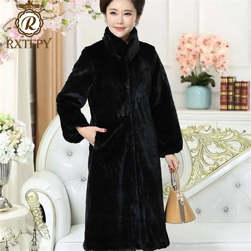 

New Faux Fur Coat Women Blue Black Pink furry Long Fake Fur Coat Winter Mandarin collar Plus Size Warm Female Outerwear A