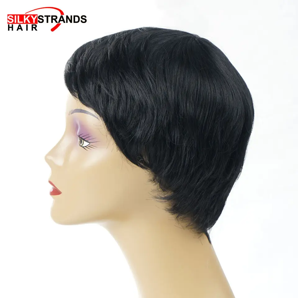 Silky Strands Short Straight Bob Cuts Black Wig For Women With