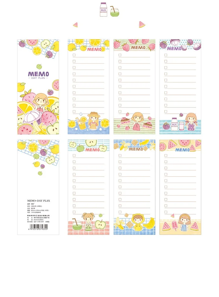 JUKUAI 2 Pcs Cute Girl Day Planner Organizer Fruit Rabbit Dayly Agenda To Do List Memo Note Book Stationery School Supplies 8265