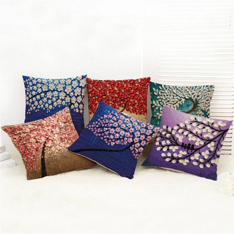 Vintage Flower Pillow Case Cushion Cover Mural Fall Tree Cherry Sofa Decorative Vintage Flower Pillow Case Cushion Cover Mural Fall Tree Cherry Sofa Decorative