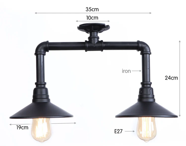 Промышленный стиль винтаж ретро E27X2 лампа водопровод Железный материал потолочный светильник 100-240 В