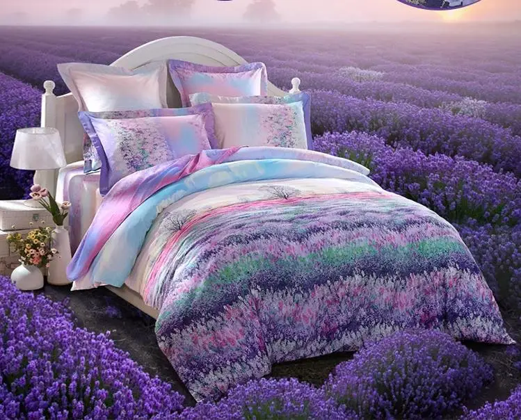 

Home textile,Reactive Print 4Pcs bedding sets Duvet Cover set Bed sheet Pillowcase,Queen king size bed Provence Lavender luxury