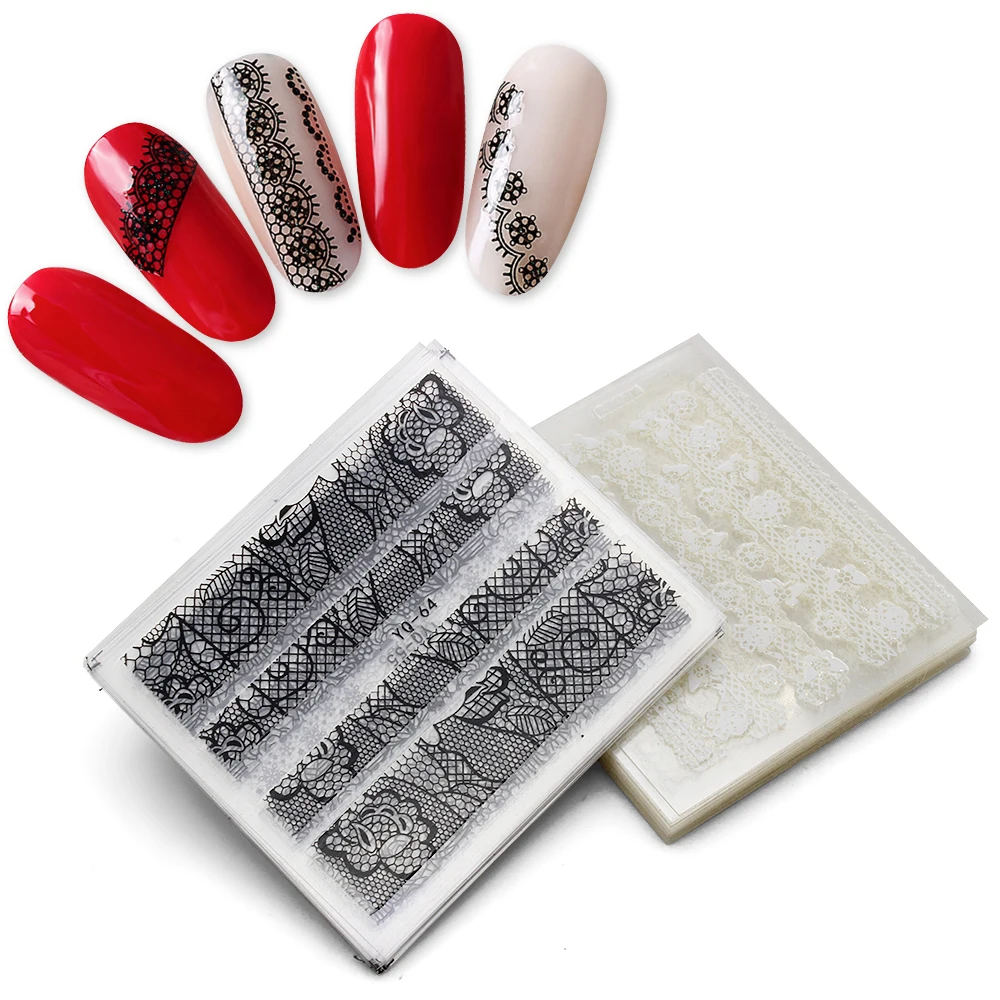 

Tignish 30Sheets/Pack White Black Lace Nail Stickers Nails Art Mix Design Tips Decals DIY Flower Sticker Decoration