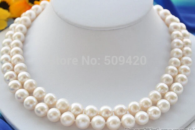 

Shipping 2row 18" 11mm round white freshwater pearl necklace (C0309)