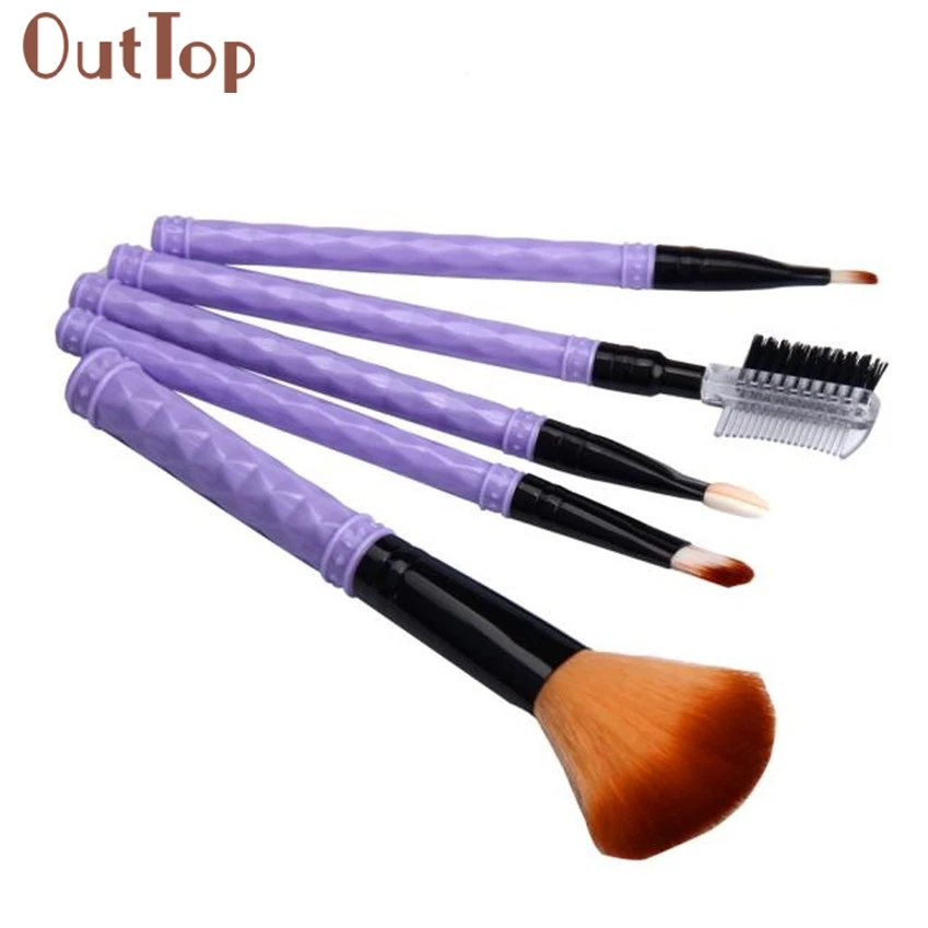 Cepillo 5pcs Purple Cosmetic Makeup Brushes Set Blush Lip Brow