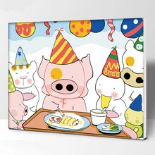 Безрамное изображение Три поросенка DIY живопись по номерам современные стены книги искусству расписанную живопись маслом на холсте для домашний декор