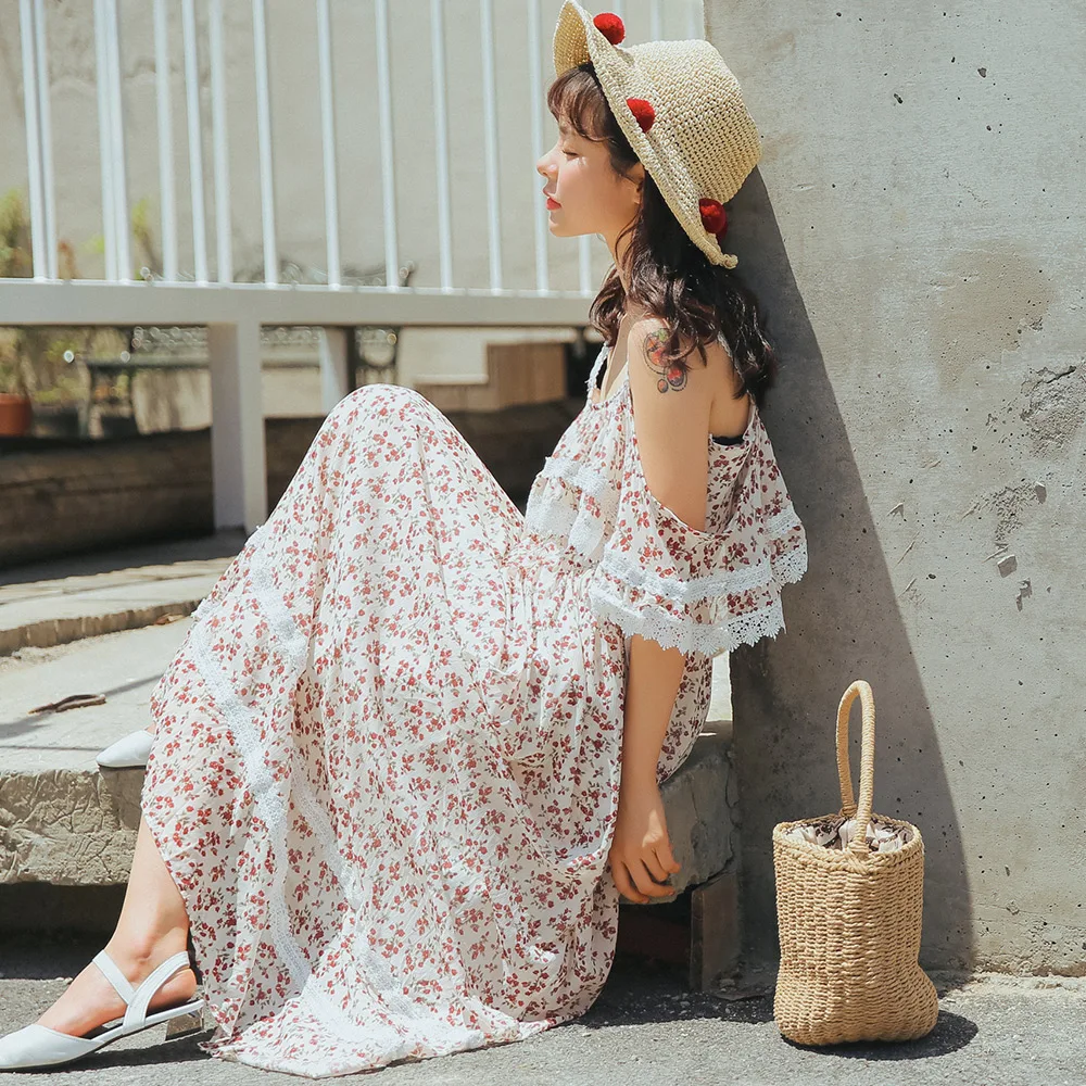 Женские офисные пляжные японские Kawaii Ulzzang Цветочные платья женские милые