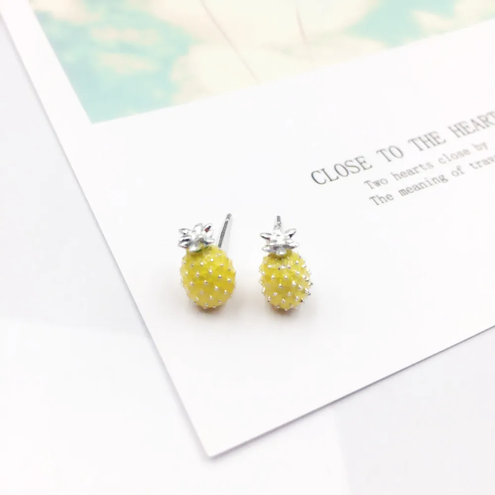 

925 Sterling Silver Cute Enamel Pineapple Earrings Fashion Tropical Fruit Korean Stud Earring for Women Girl Wedding Jewelry