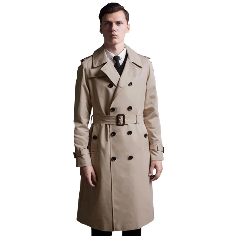2018 Trench Coat Men Classic Double Breasted Mens Long Coat Masculino ...