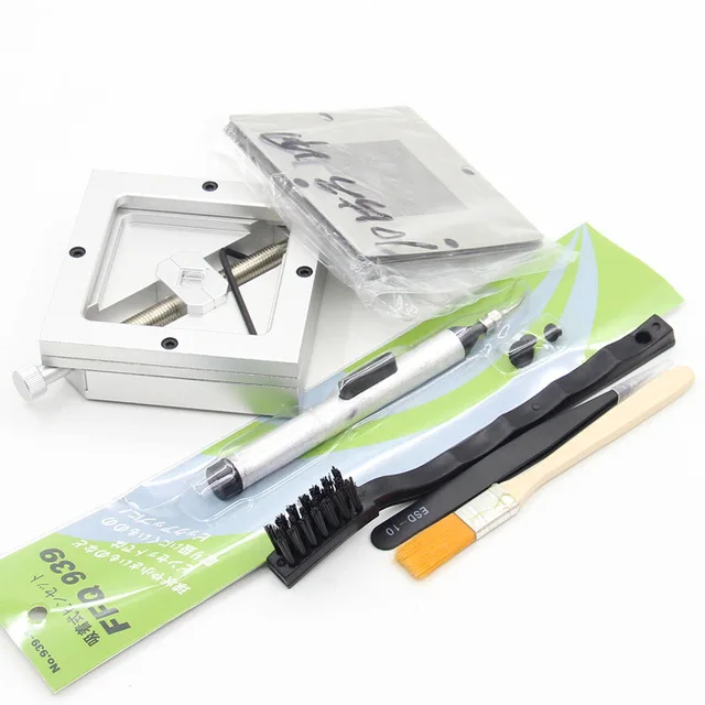 Silver Diagonal BGA reballing kit 90*90mm BGA reballing station with 10/PCS BGA Universal Stencil brush tweezers Absorb the pen 