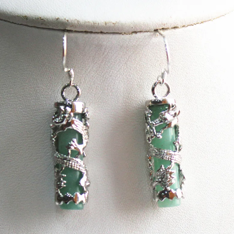 

HOT SELL - unique Amazing light Green Natural stone silver plated Dragon Earring > -Top quality Natural
