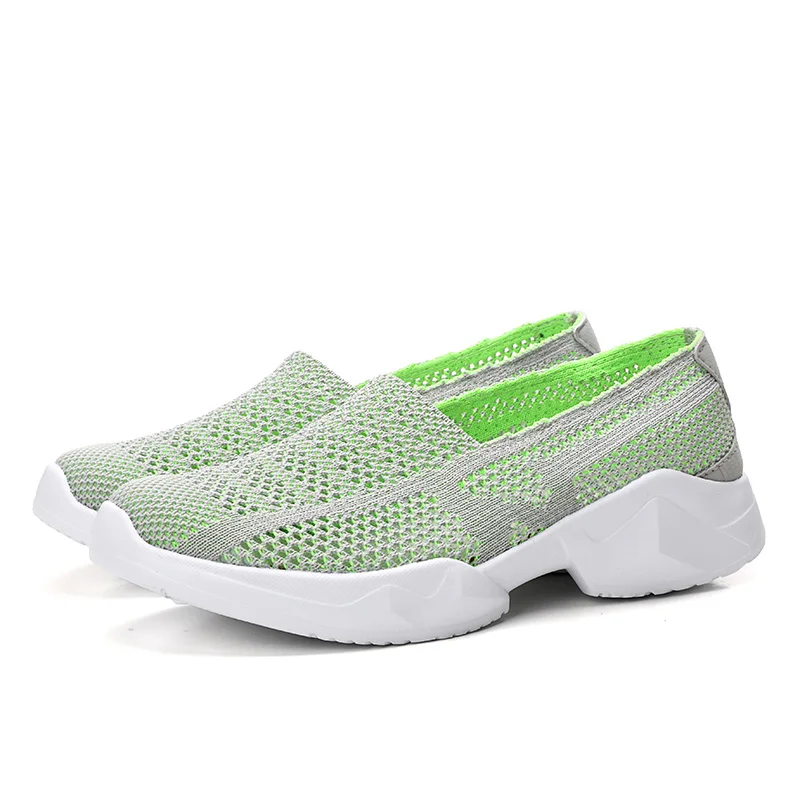 EOFK Sneakers Women Summer Flats Shoes Breathable Mesh Casual Shoes Woman Slip on Flats Sneakers Ladies Shoes Tenis Feminino - Цвет: Зеленый