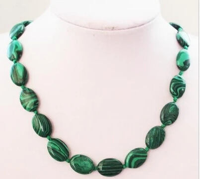 

Jewelr 004857 Natural 13x18mm oval green Flat malachite necklace vintage 18