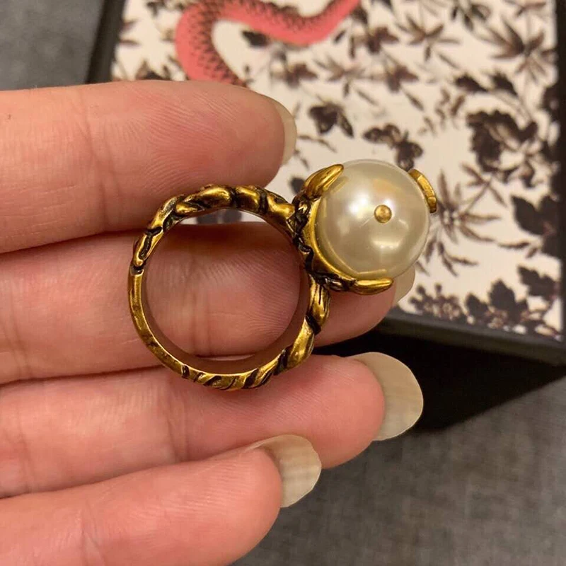 

Design Baroque Vintage Pearl rings for women fashion jewelry gold statement rings size 6 7 8